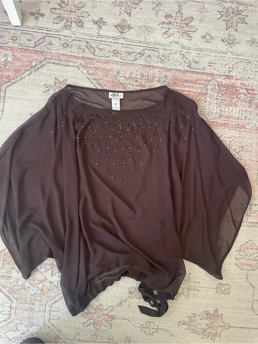 J.B.S. Women's Brown Sequin Sheer Dolman Fairycore Top Womens M/L